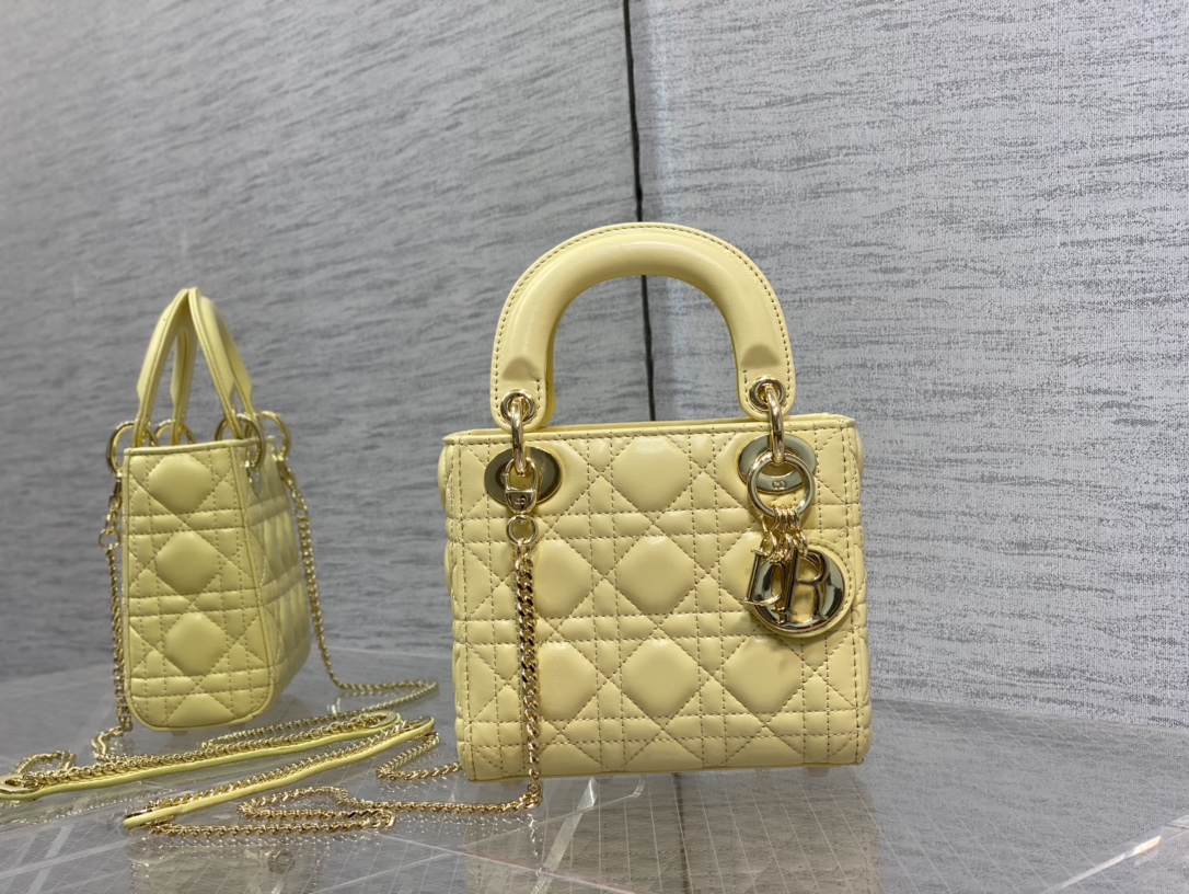 Mini Lady Dior Bag Light Yellow Cannage Lambskin